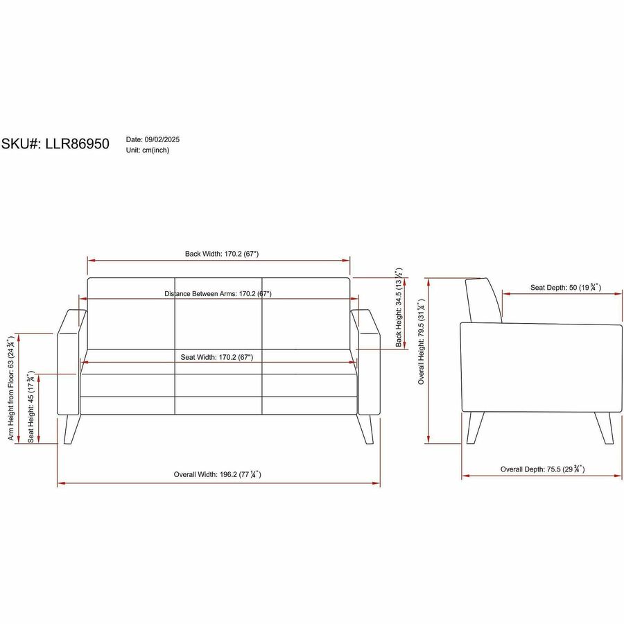 Lorell Clarke Series Sofa with Antimicrobial Upholstery and Power, 77.3" x 29.8" x 31" Overall Dimension (LLR86950)