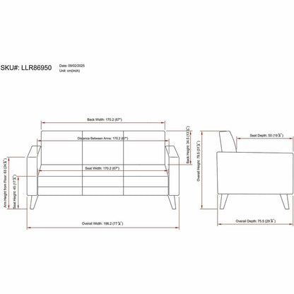 Lorell Clarke Series Sofa with Antimicrobial Upholstery and Power, 77.3" x 29.8" x 31" Overall Dimension (LLR86950)