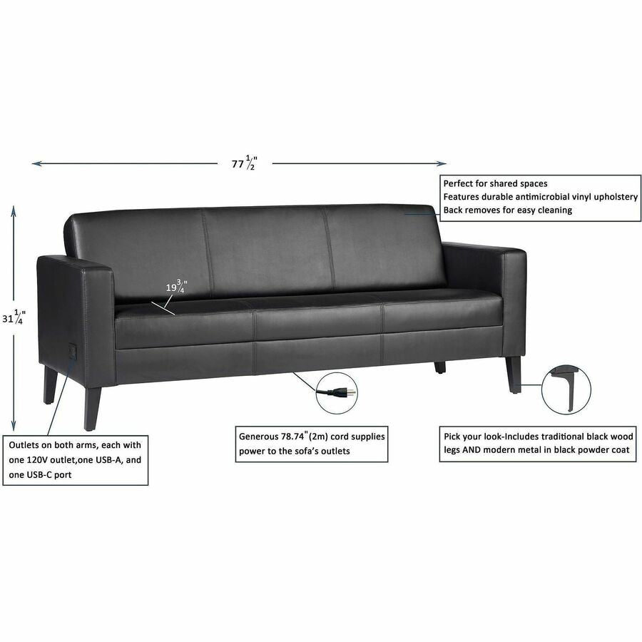 Lorell Clarke Series Sofa with Antimicrobial Upholstery and Power, 77.3" x 29.8" x 31" Overall Dimension (LLR86950)