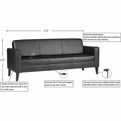 Lorell Clarke Series Sofa with Antimicrobial Upholstery and Power, 77.3" x 29.8" x 31" Overall Dimension (LLR86950)