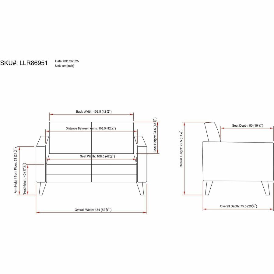 Lorell Clarke Series Loveseat with Antimicrobial Upholstery and Power, 53.2" x 29.8" x 31" Overall Dimension (LLR86951)