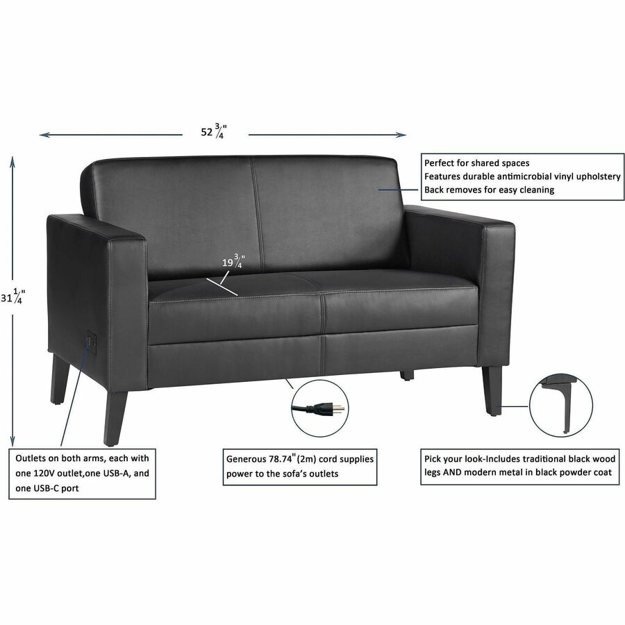 Lorell Clarke Series Loveseat with Antimicrobial Upholstery and Power, 53.2" x 29.8" x 31" Overall Dimension (LLR86951)