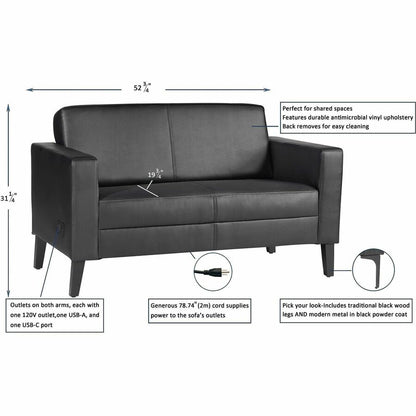 Lorell Clarke Series Loveseat with Antimicrobial Upholstery and Power, 53.2" x 29.8" x 31" Overall Dimension (LLR86951)