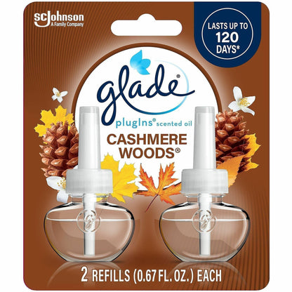 Glade PlugIns Scented Oil, Cashmere Woods, 120 Day, Long Lasting, 2 Refills/Pack, 6/Carton (SJN375758)