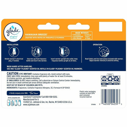 Glade PlugIns Scented Oil, 4.6 fl oz, Hawaiian Breeze, 7 Refills/Pack, 5/Carton (SJN350767CT)
