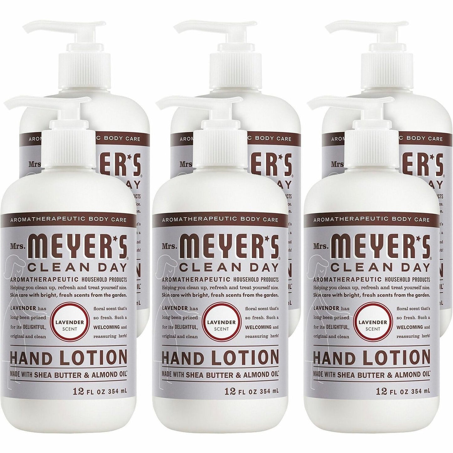Mrs. Meyer's Clean Day Lavender Lotion, Lotion, 12 fl oz, Lavender, 6/Carton (SJN686640CT)