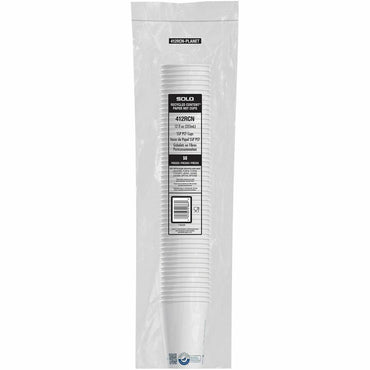 Solo Cup Recycled Content Paper Hot Cups, 12 fl oz, White, Leak Proof, Snap Fit Closure, 50/Pack (SCC412RCNPLNT)