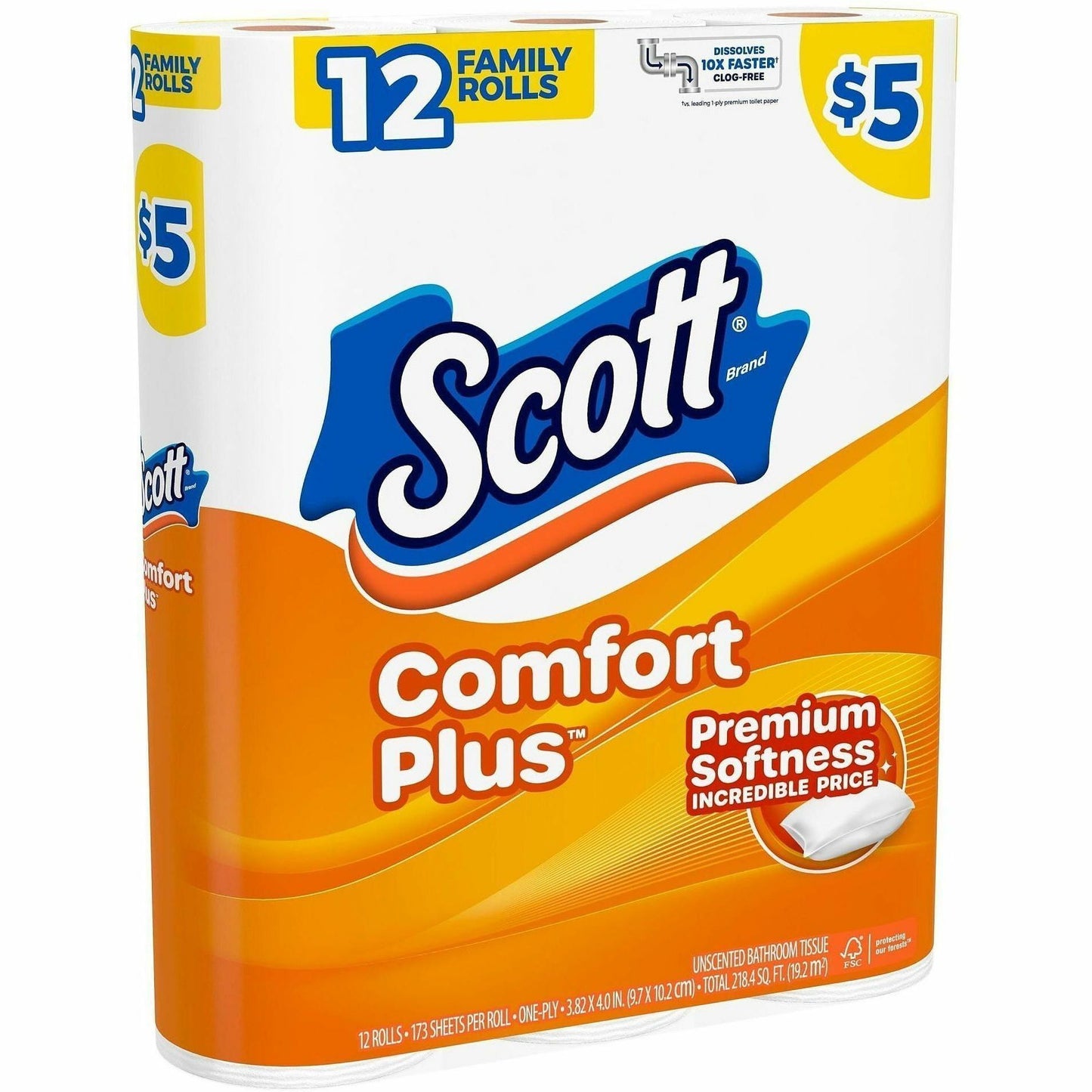 Scott ComfortPlus Toilet Paper, 1 Ply, 173 Sheets/Roll, 12/Pack, 4/Carton (KCC55211CT)