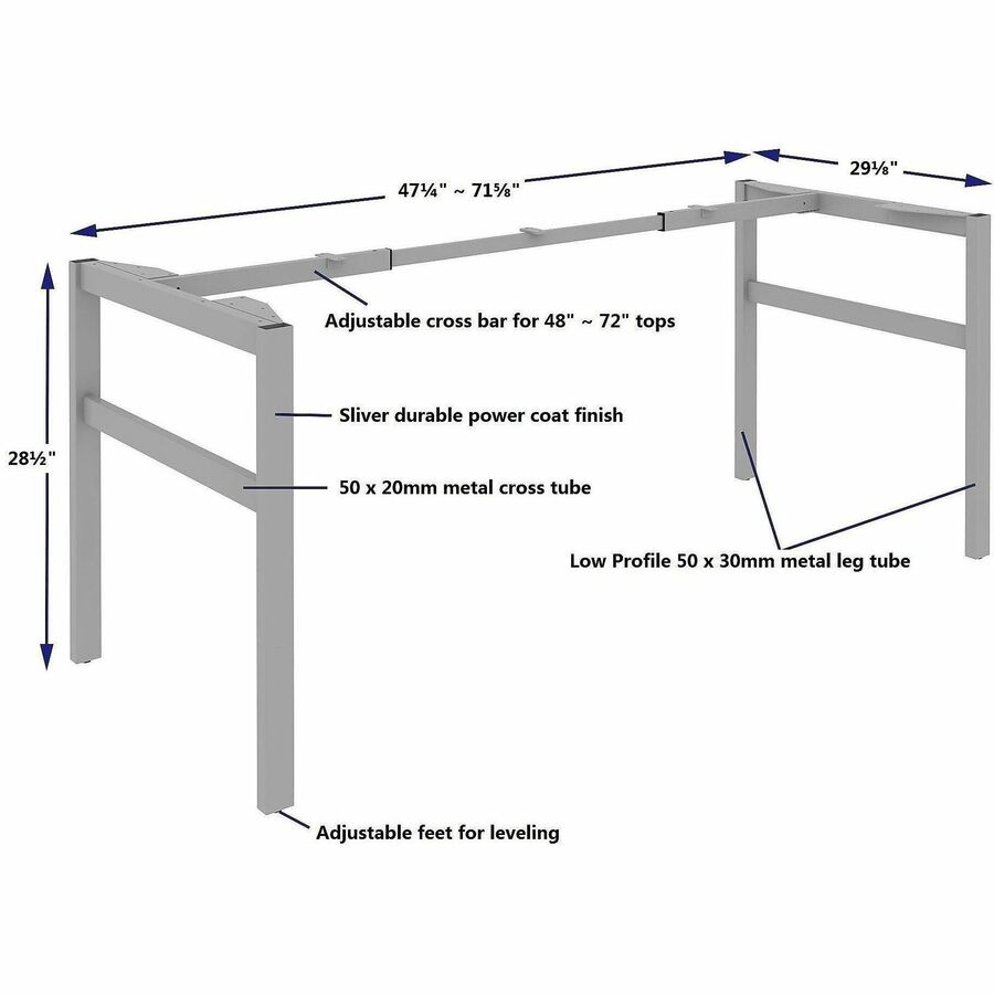 Lorell Table Base, Powder Coated H-shaped, Silver Base, 28.50" Height x 71.60" Width x 29.10" Depth (LLR16284)