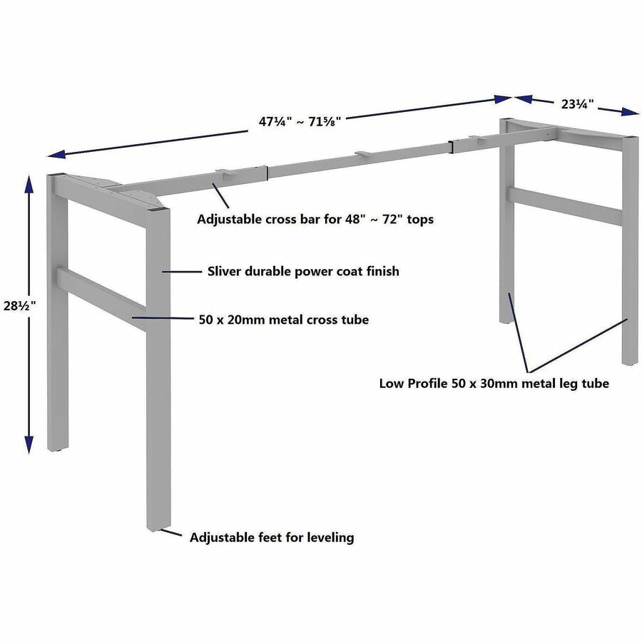 Lorell Table Base, Powder Coated H-shaped, Silver Base, 28.50" Height x 71.60" Width x 23.20" Depth (LLR16283)