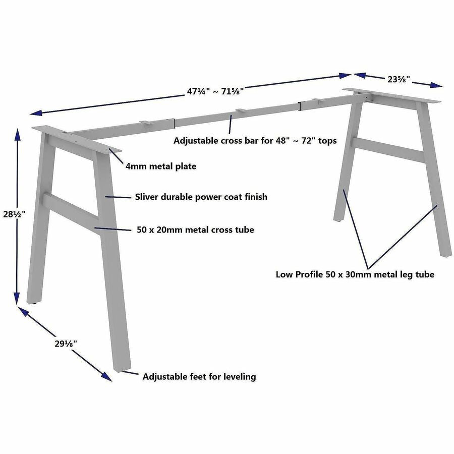 Lorell Table Base, Powder Coated A-shaped, Silver Base, 28.50" Height x 71.60" Width x 29.10" Depth (LLR16290)