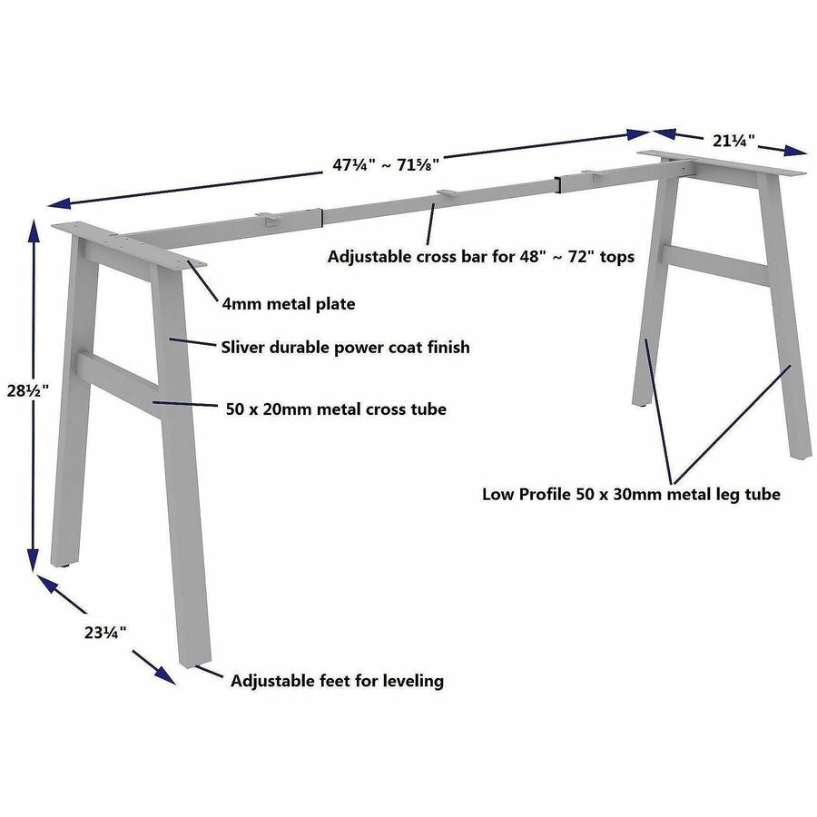 Lorell Table Base, Powder Coated A-shaped, Silver Base, 28.50" Height x 71.60" Width x 23.20" Depth (LLR16289)
