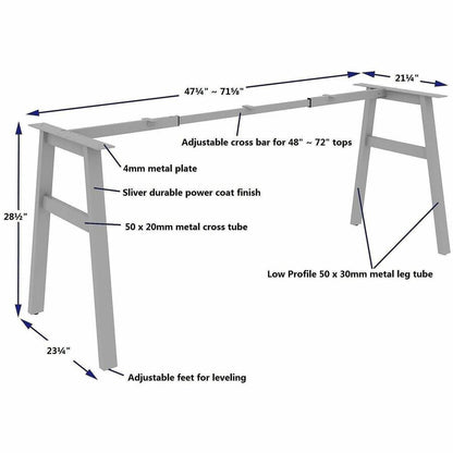 Lorell Table Base, Powder Coated A-shaped, Silver Base, 28.50" Height x 71.60" Width x 23.20" Depth (LLR16289)