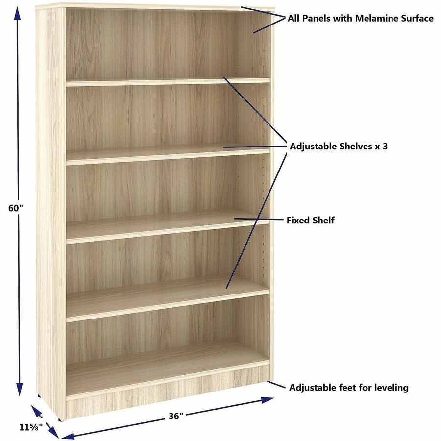 Lorell Sturdy 5-Shelf Bookcase, Modern Elm (LLR66342)