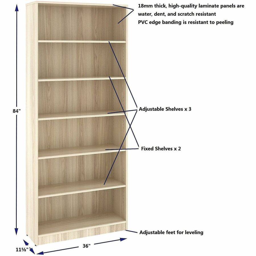 Lorell Sturdy 6-Shelf Bookcase, Modern Elm (LLR66344)