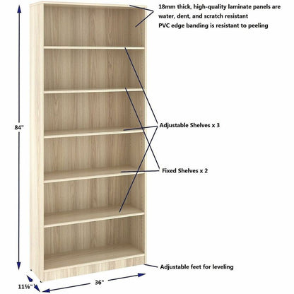 Lorell Sturdy 6-Shelf Bookcase, Modern Elm (LLR66344)