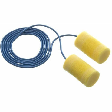 E-A-R Classic Earplugs, Yellow, Blue, Large, 33, Noise, Ear, Moisture Protection, Cord Closure, Stainless Steel, Foam, 200/Box (MMM3114101)