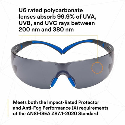 3M SecureFit Protective Eyewear, Gray Frame (MMMSF402SGAFBLU)