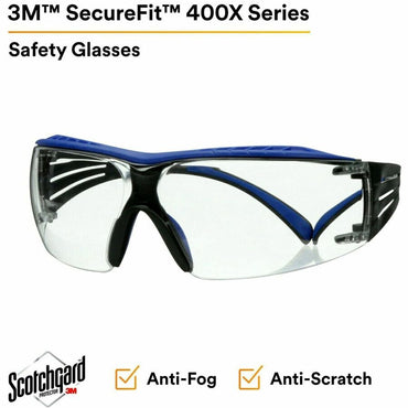 3M SecureFit Protective Eyewear, Blue, Gray, Clear Lens (MMMSF401XSGAFBL)