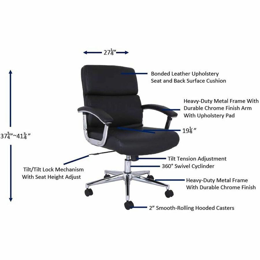 Lorell Vuelo Modern Mid-Back Bonded-Leather Office Chair, Black (LLR20028)