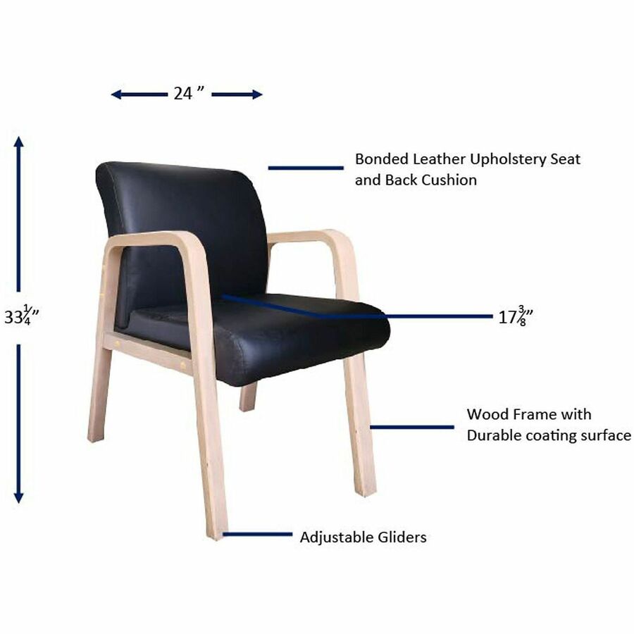 Lorell Solid Wood Frame Guest Chair w/Armrest, Black, Modern Elm, Bonded Leather (LLR40214)