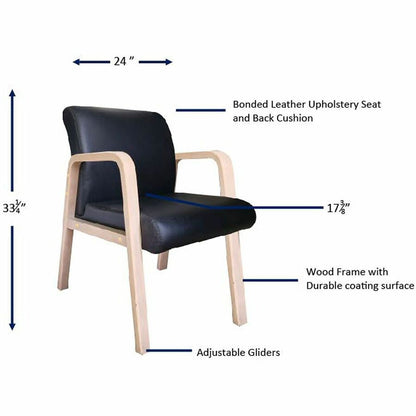 Lorell Solid Wood Frame Guest Chair w/Armrest, Black, Modern Elm, Bonded Leather (LLR40214)