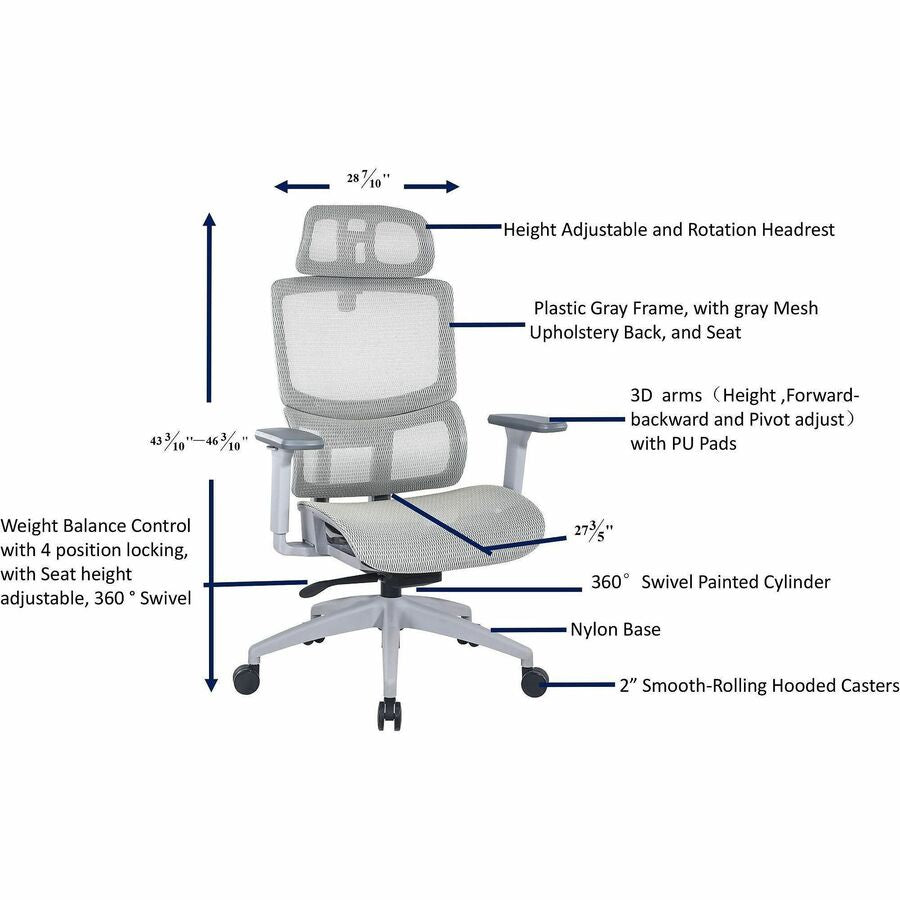 Lorell Ripley All-Mesh High-Back Chair with Articulating Lumbar Support, Gray (LLR63201)