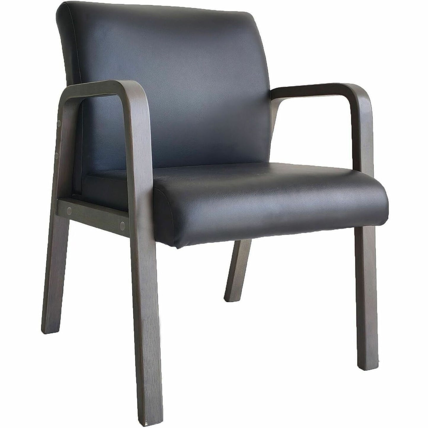Lorell Solid Wood Frame Guest Chair w/Armrest, Black, Weathered Charcoal, Bonded Leather (LLR40213)
