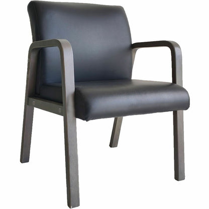 Lorell Solid Wood Frame Guest Chair w/Armrest, Black, Weathered Charcoal, Bonded Leather (LLR40213)