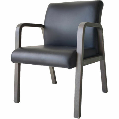 Lorell Solid Wood Frame Guest Chair w/Armrest, Black, Weathered Charcoal, Bonded Leather (LLR40213)