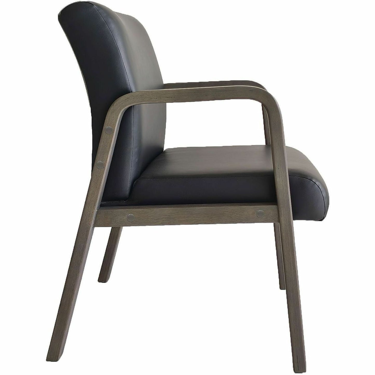 Lorell Solid Wood Frame Guest Chair w/Armrest, Black, Weathered Charcoal, Bonded Leather (LLR40213)