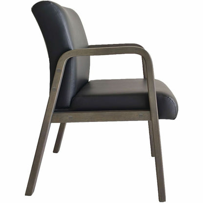 Lorell Solid Wood Frame Guest Chair w/Armrest, Black, Weathered Charcoal, Bonded Leather (LLR40213)