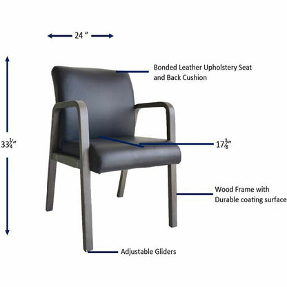 Lorell Solid Wood Frame Guest Chair w/Armrest, Black, Weathered Charcoal, Bonded Leather (LLR40213)