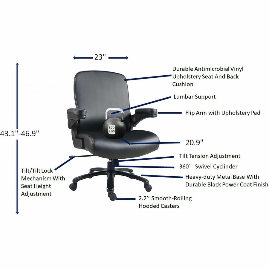 Lorell Big & Tall Flip Arm Chair, Black, Vinyl (LLR40221)
