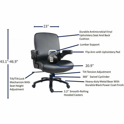 Lorell Big & Tall Flip Arm Chair, Black, Vinyl (LLR40221)