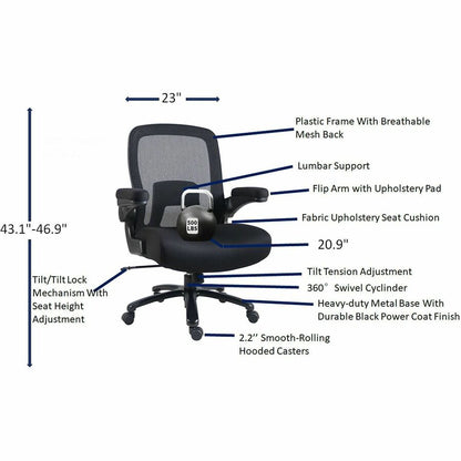 Lorell Big & Tall Flip Arm Chair, Mesh, Fabric (LLR40220)