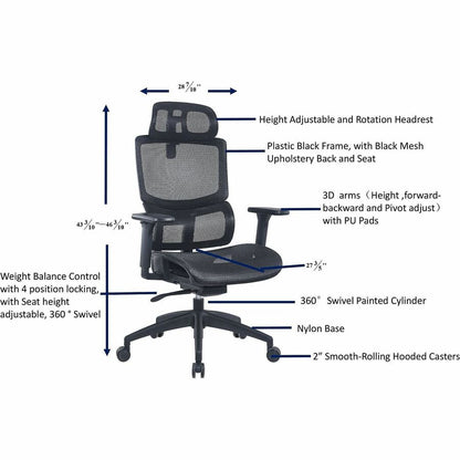 Lorell Ripley All-Mesh High-Back Chair with Articulating Lumbar Support, Black (LLR63200)