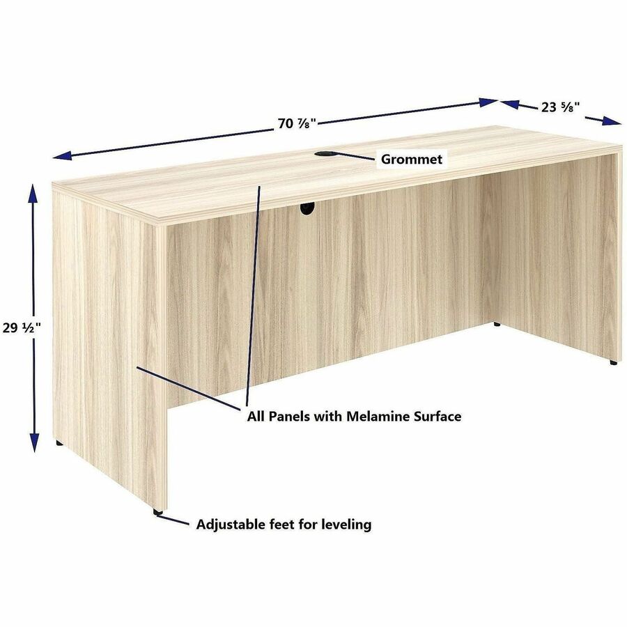 Lorell Essentials Credenza Shell, 1" Thickness Table Top, 29.5" Height x 70.9" Width x 23.6" Depth, Silver Brush, Modern Elm (LLR66311)