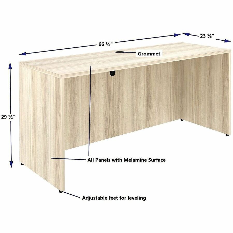 Lorell Essentials Credenza Shell, 1" Thickness Table Top, 29.5" Height x 66" Width x 24" Depth, Silver Brush, Modern Elm (LLR66312)