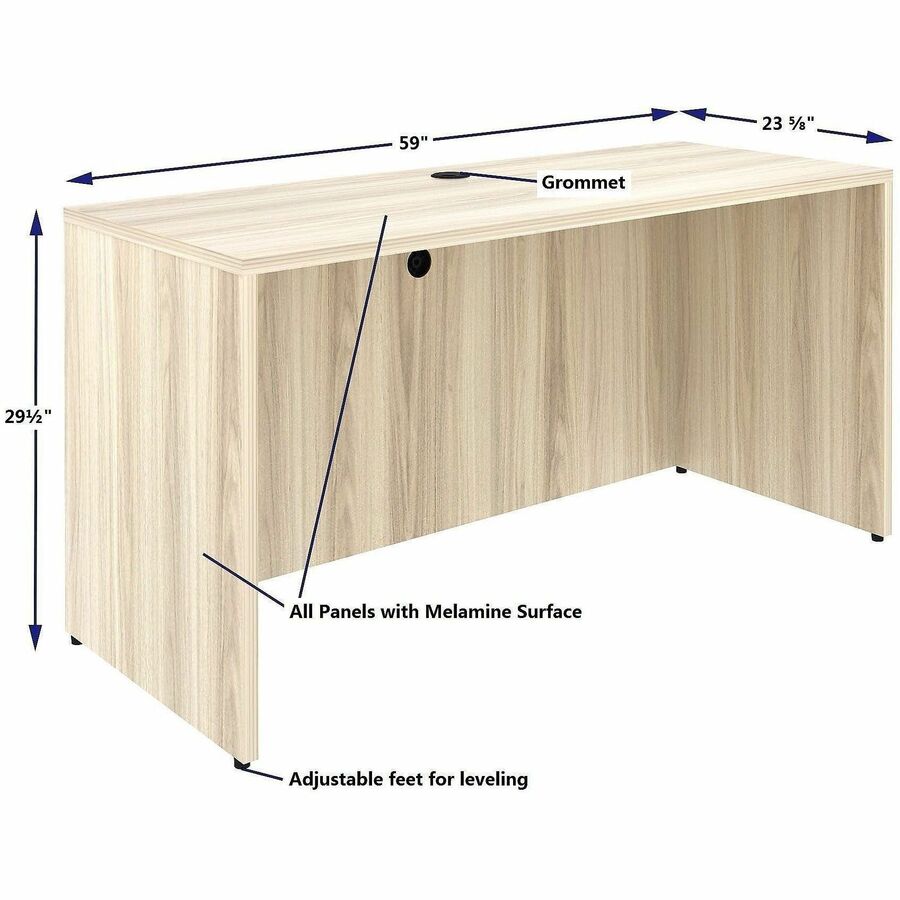 Lorell Essentials Credenza Shell, 1" Thickness Table Top, 29.5" Height x 60" Width x 24" Depth, Silver Brush, Modern Elm (LLR66313)