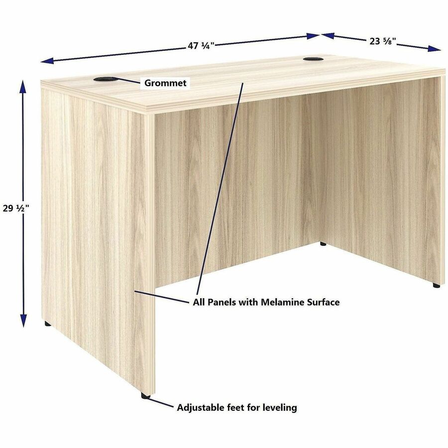 Lorell Essentials Retangular Desk Shell, Rectangle, 1" Thickness Table Top, 29.5" Height x 48" Width x 24" Depth, Modern Elm (LLR66306)