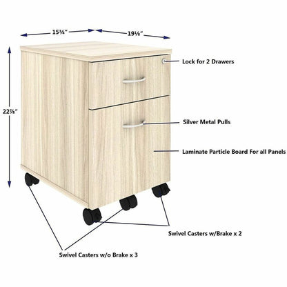 Lorell Essentials 2-Drawer Mobile Pedestal, 22.9" Height x 15.7" Width x 19.9" Depth, Modern Elm (LLR66327)