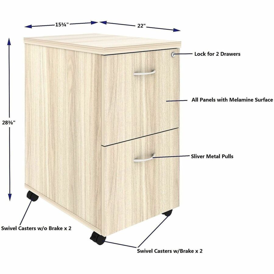 Lorell Essentials 2-Drawer Mobile Pedestal, 28.3" Height x 16" Width x 22" Depth, Modern Elm (LLR66329)