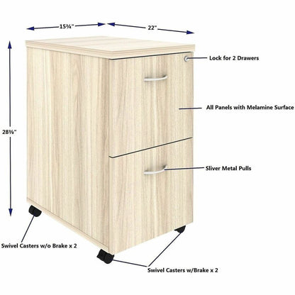 Lorell Essentials 2-Drawer Mobile Pedestal, 28.3" Height x 16" Width x 22" Depth, Modern Elm (LLR66329)