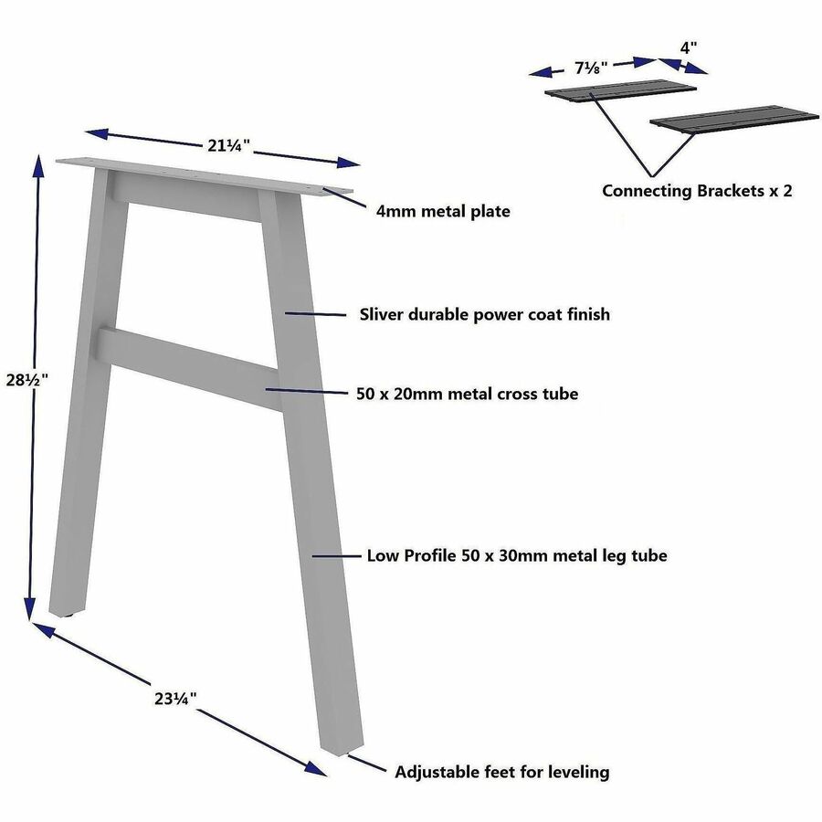 Lorell 16291 Adjustable Table Leg Bases & Returns, Silver (LLR16291)