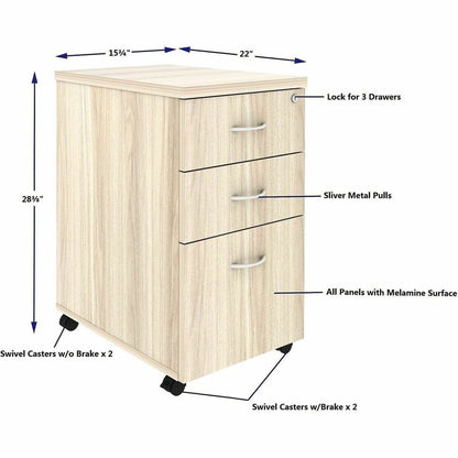 Lorell Essentials 3-Drawer Mobile Pedestal, 28.3" Height x 16" Width x 22" Depth, Modern Elm (LLR66328)