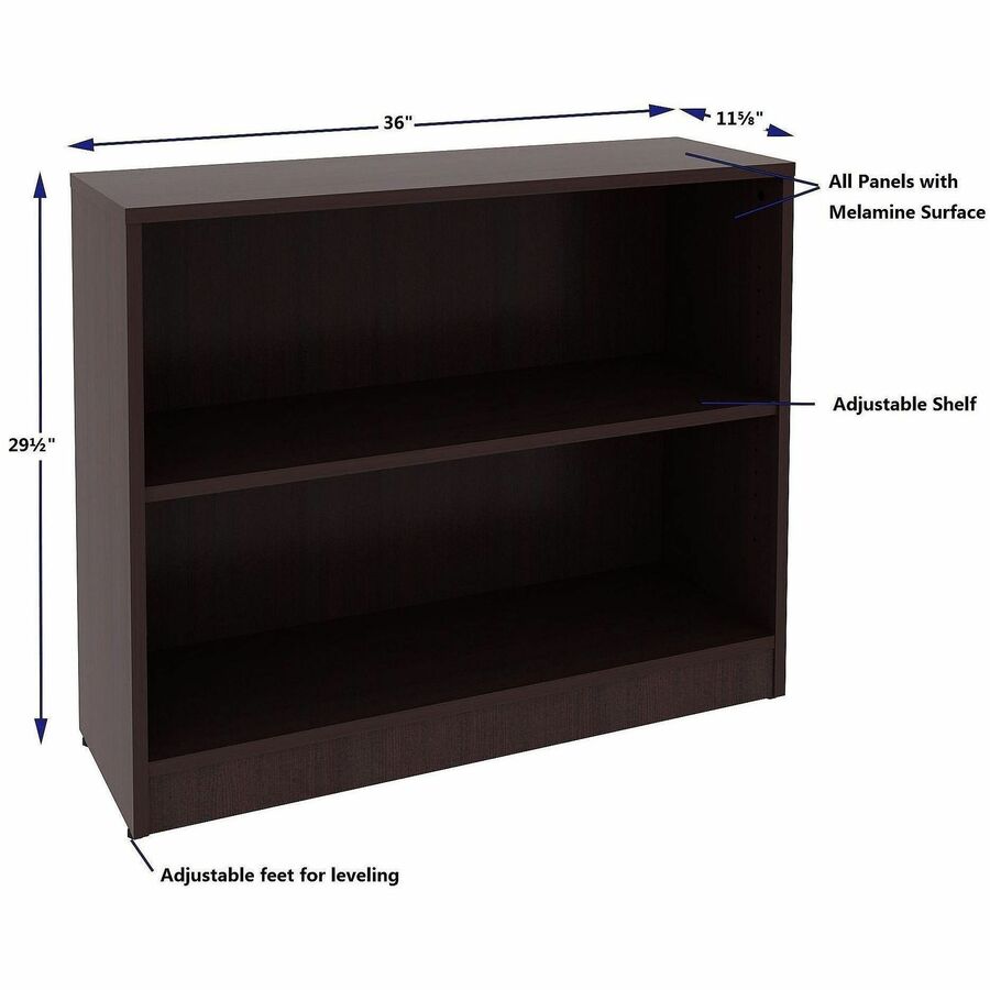 Lorell Essentials Espresso Laminate Bookcase, 36" Width x 12" Depth x 30" Height, Espresso (LLR18249)