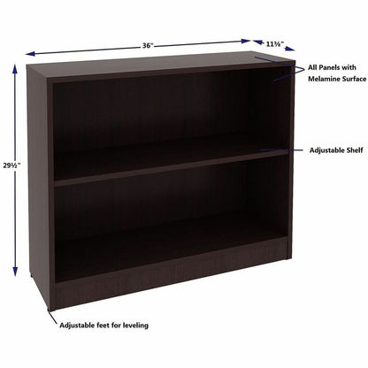 Lorell Essentials Espresso Laminate Bookcase, 36" Width x 12" Depth x 30" Height, Espresso (LLR18249)