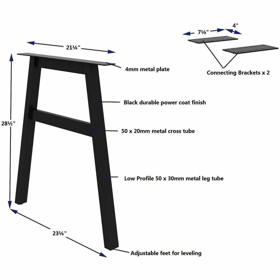 Lorell 16288 Adjustable Table Leg Bases & Returns, Black (LLR16288)