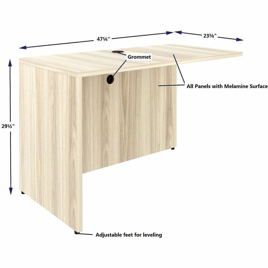 Lorell Essentials Rectangular Return Shell, Rectangle, 1" Thickness Table Top, 29.5" Height x 48" Width x 24" Depth Return Shell, Material: Laminate, Metal, Finish: Modern Elm (LLR66320)